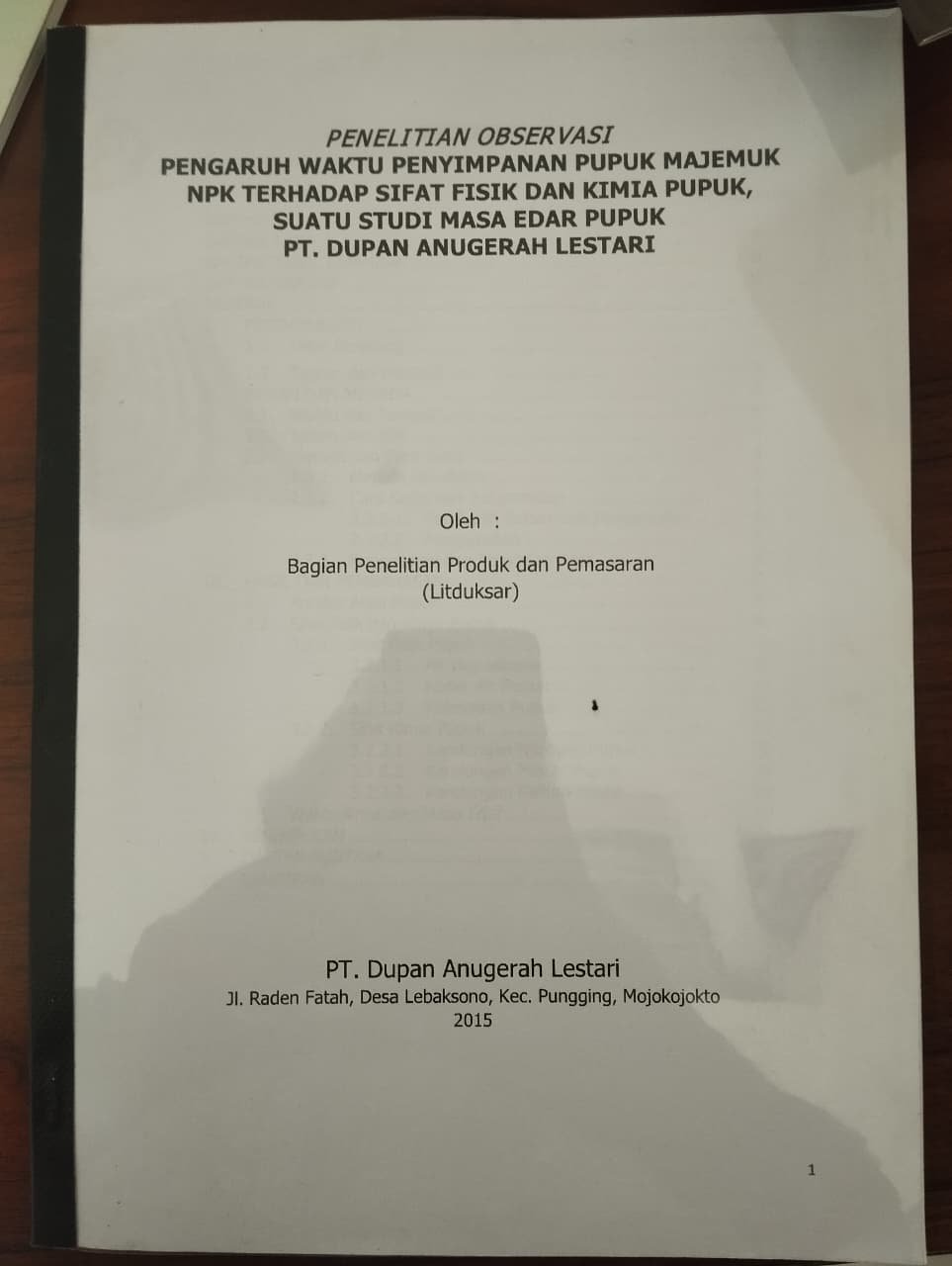Cover Penelitian Observasi Pengaruh Waktu Penyimpanan Pupuk Majemuk NPK terhadap Sifat Fisik dan Kimia Pupuk: Studi Masa Edar Pupuk PT Dupan Anugerah Lestari